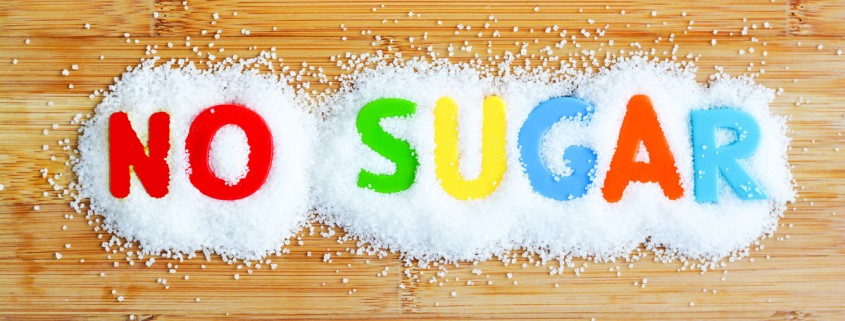 No sugar text from magnetic letters concept on wooden background