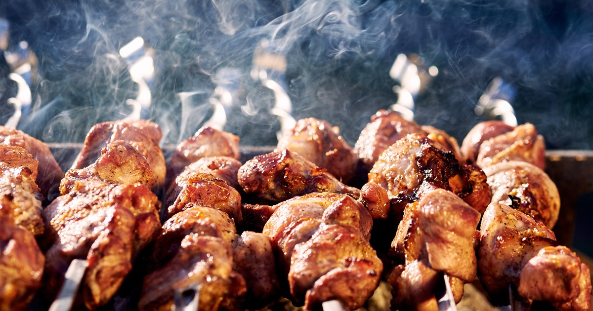 Barbecue skewers with meat